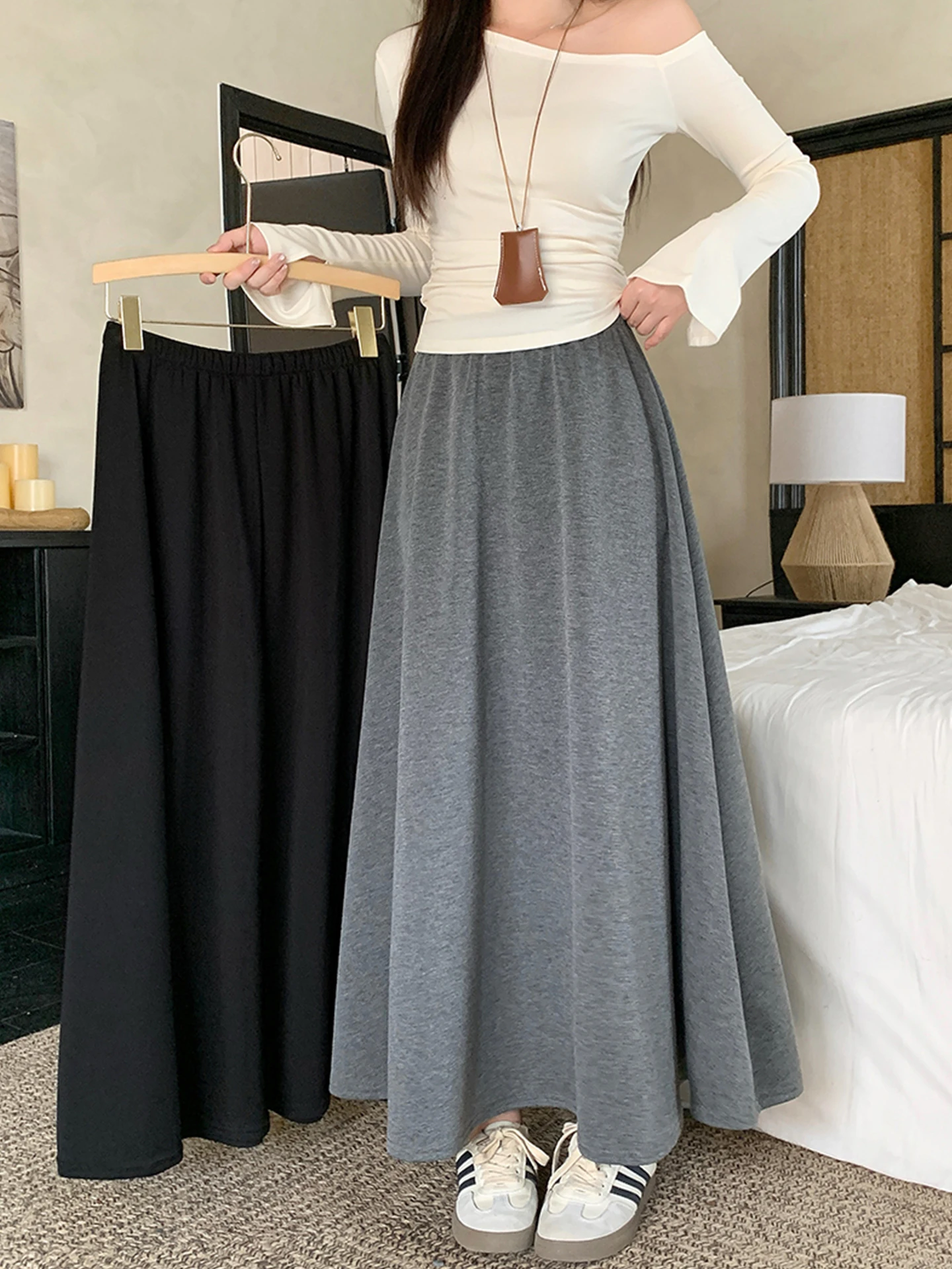 

ay High Waist Draped A-Line Skirt plus Size Women's Casual Spring Faion Ci Commute Sle Korean Version Embroidery