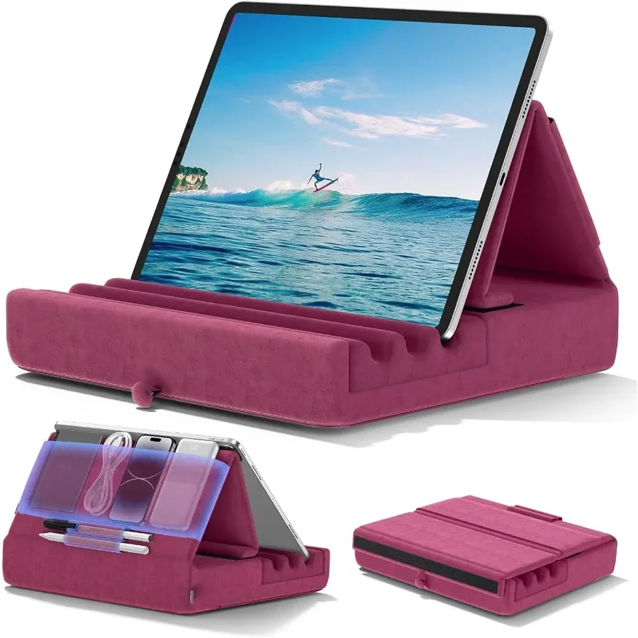 

Tablet Pillow Holder Foldable iPad Stand for Lap Bed and Desk Tablet Soft Pad Dock with Pocket Stylus Mount Compatible with iPa