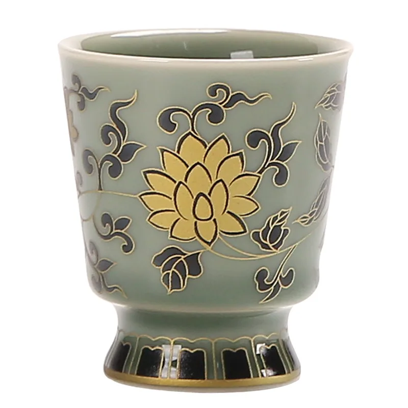

Celadon gold painted retro ceramic teacup tall home