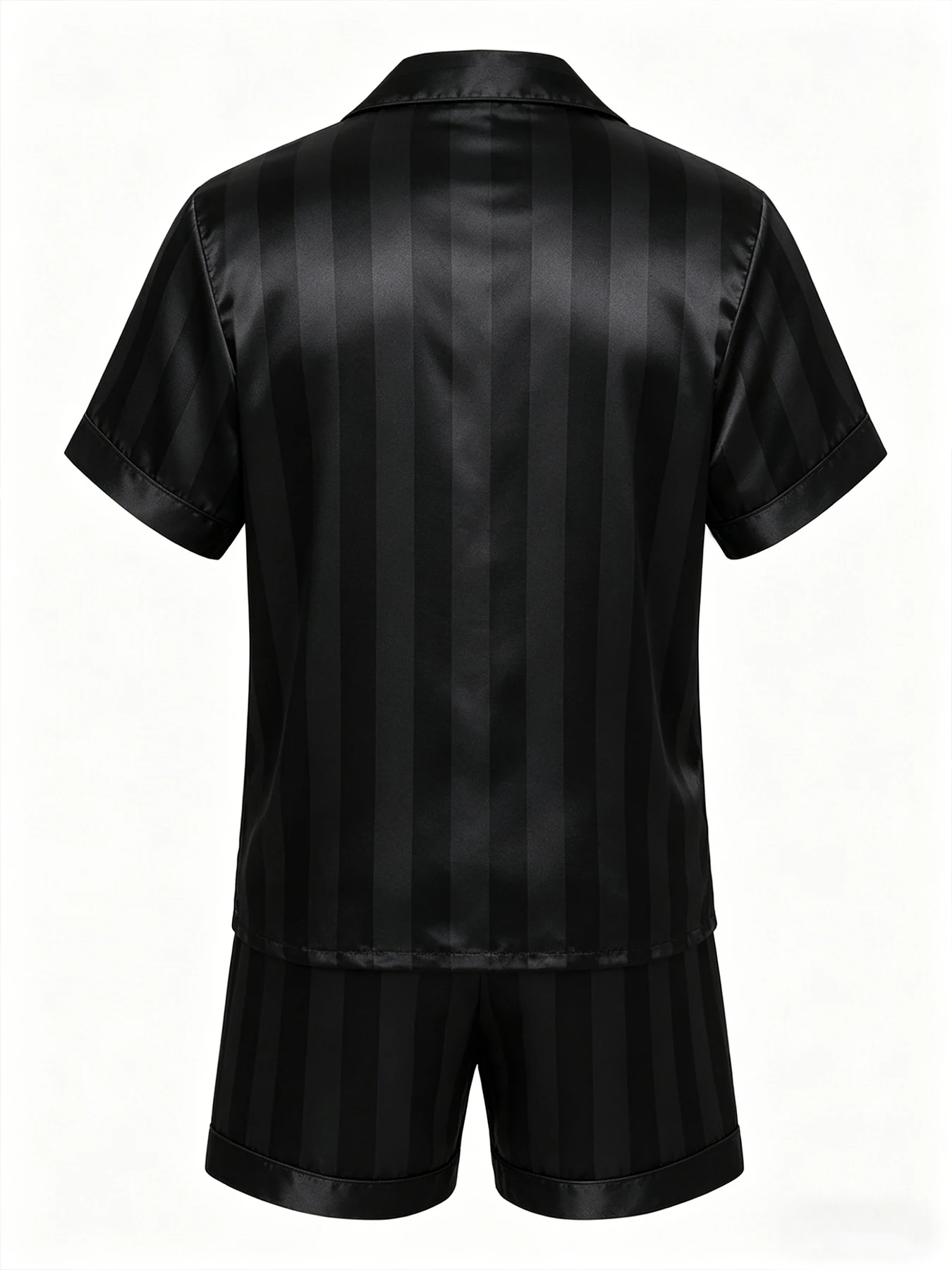 Men Summer Satin Striped Pajama Set Short Sleeve Button Down Shirt & Elastic Waist Shorts Lightweight Loungewear Pajama for Men