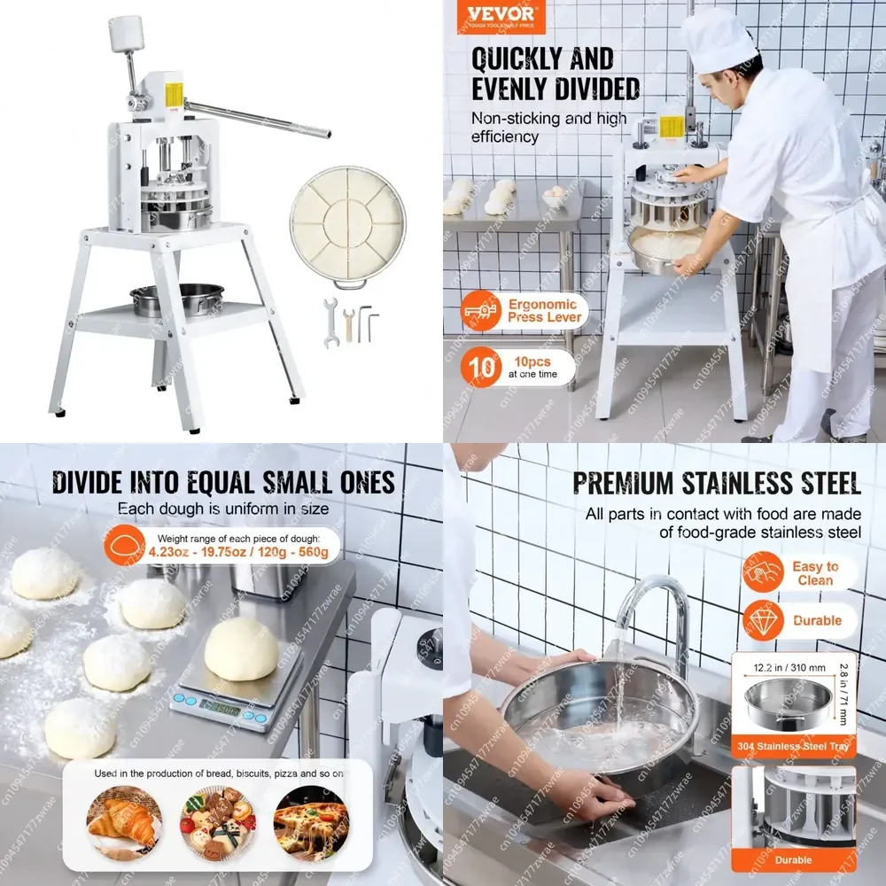 10PCS Manual Rounder Dough Divider Machine 4.23oz 19.75oz Hand Press 304 Stainless Steel Cutter Model D0100HRSQAX Equal Dough