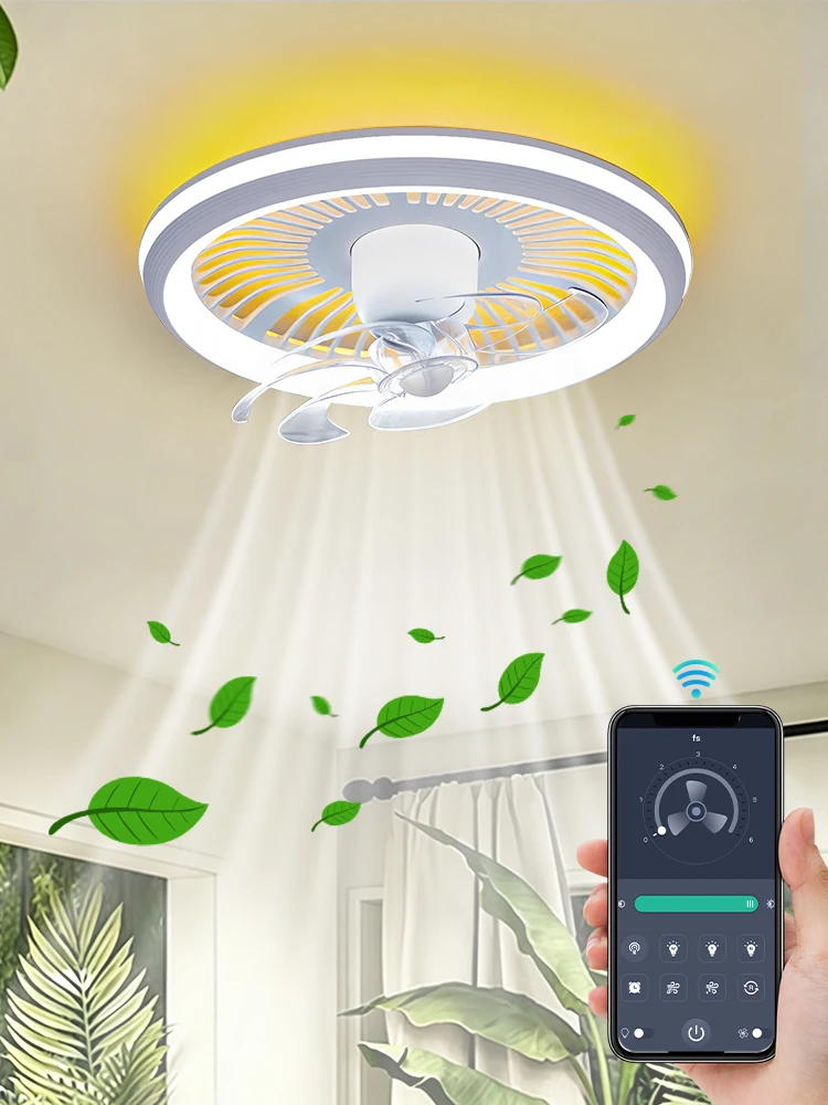 Intelligenter Geräuscharmer Deckenventilator mit Licht 360 °   Rotierende Minimalistische LED-Deckenventilator-Lampe mit Ambient-Hintergrundbeleuchtung 6 Geschwindigkeiten Dimmbar für Innenbereich