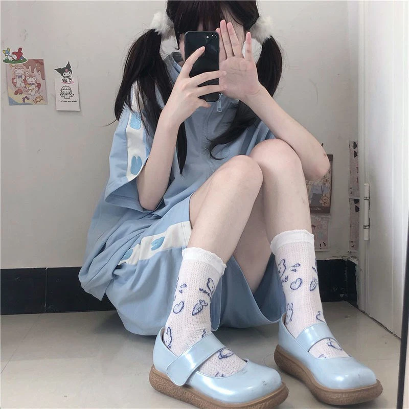 Hoodies Women 2 Pieces Sports JK kawaii Hoodies Short Pants Sets Preppy Style Girls Summer Streetwear Casual New Korean Fashion