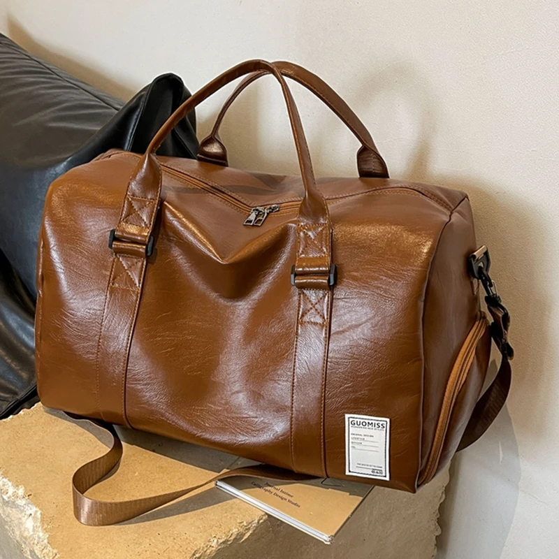 Soft PU Leather Duffle Bag with Shoe Compartment Weekender Overnight Gym Bag for Men And Women Carry on Brand Travel Bag