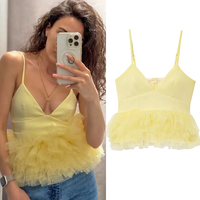 TRAF Yellow Y2k Slip Tops 2025 Women's Spring Summer Tank & Camis Tops Ladies Fashion Casual Sexy Elegant Party Backless Tops