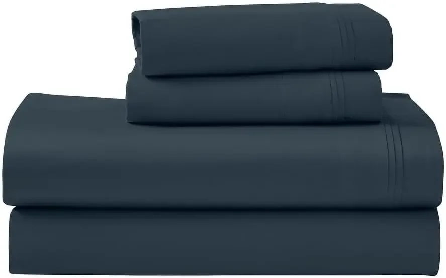 4 Piece Deep Pocket Egyptian 100% Cotton Sheets Set King Size | Soft Plush Smooth Silky Feel Luxury Hotel Bedding Solid Navy Ind