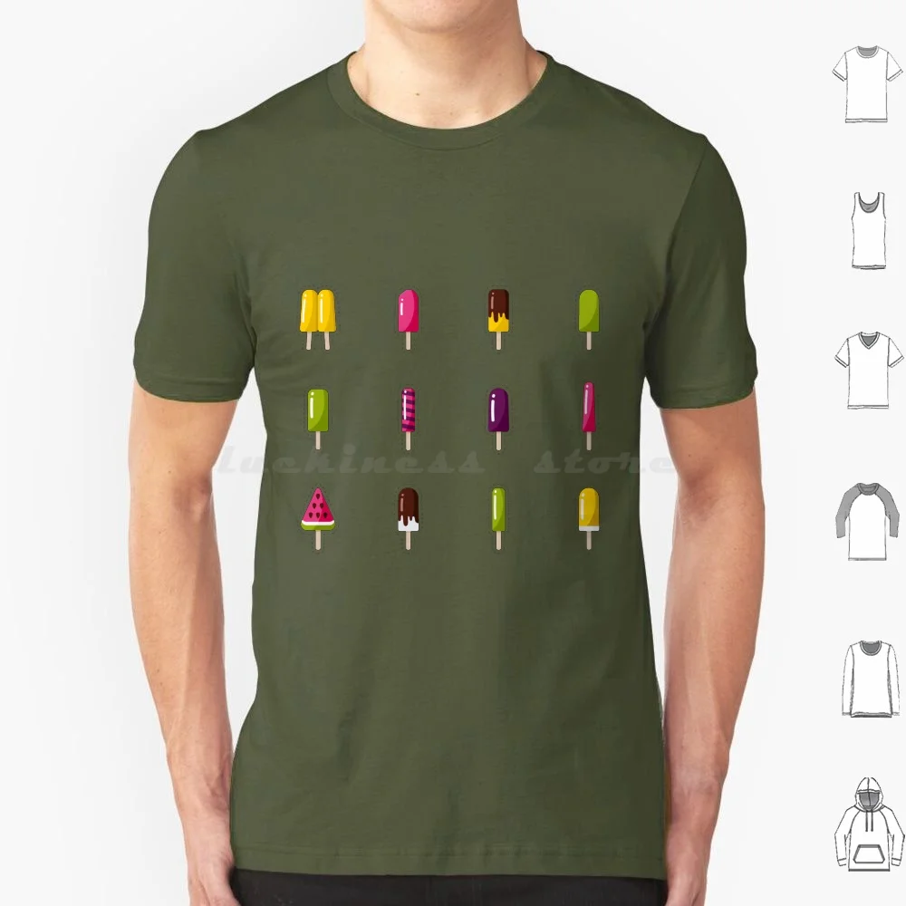 Popsicle T Shirt 6xl Cotton Cool Tee Popsicle Ice Cream Summer Food Sweet Cold Stick Dessert Lolly Cool Flat Delicious Tasty