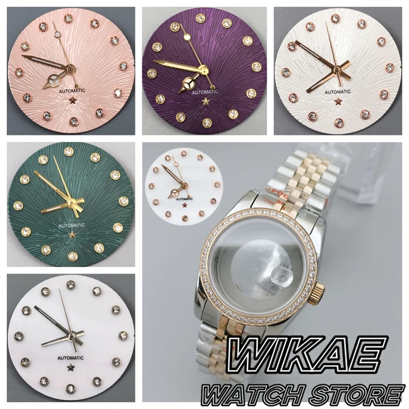 

24,5 мм Звездный циферблат для часов Стрелка Зеленый Фиолетовый Розовый Жемчужный циферблат Золото Розовое золото Алмазный указатель Подходит для женских часов NH05 Часть