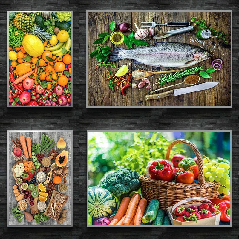 Kitchen Fruit Pictures Canvas Paintings On Wall Vegetable Grains Spices Posters and Prints For Dinning Room Resturant Home Decor
