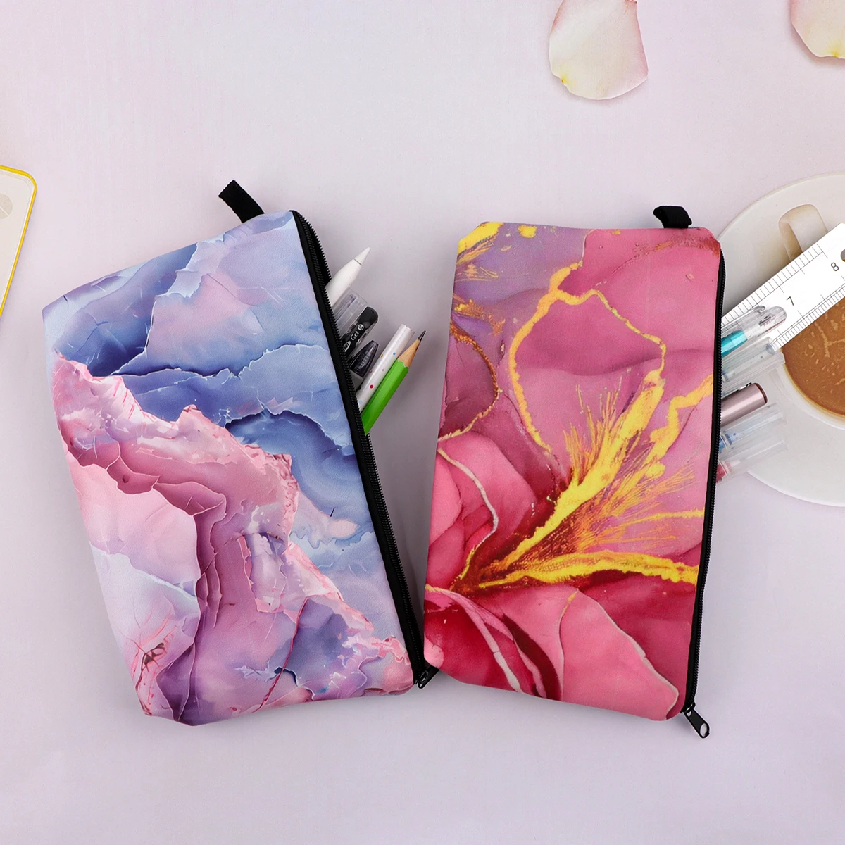 Marble Pencil Bag For Students Large Capacity Stationery Supplies Pencil Pouch Fashion Makeup Brushes Storage Bag