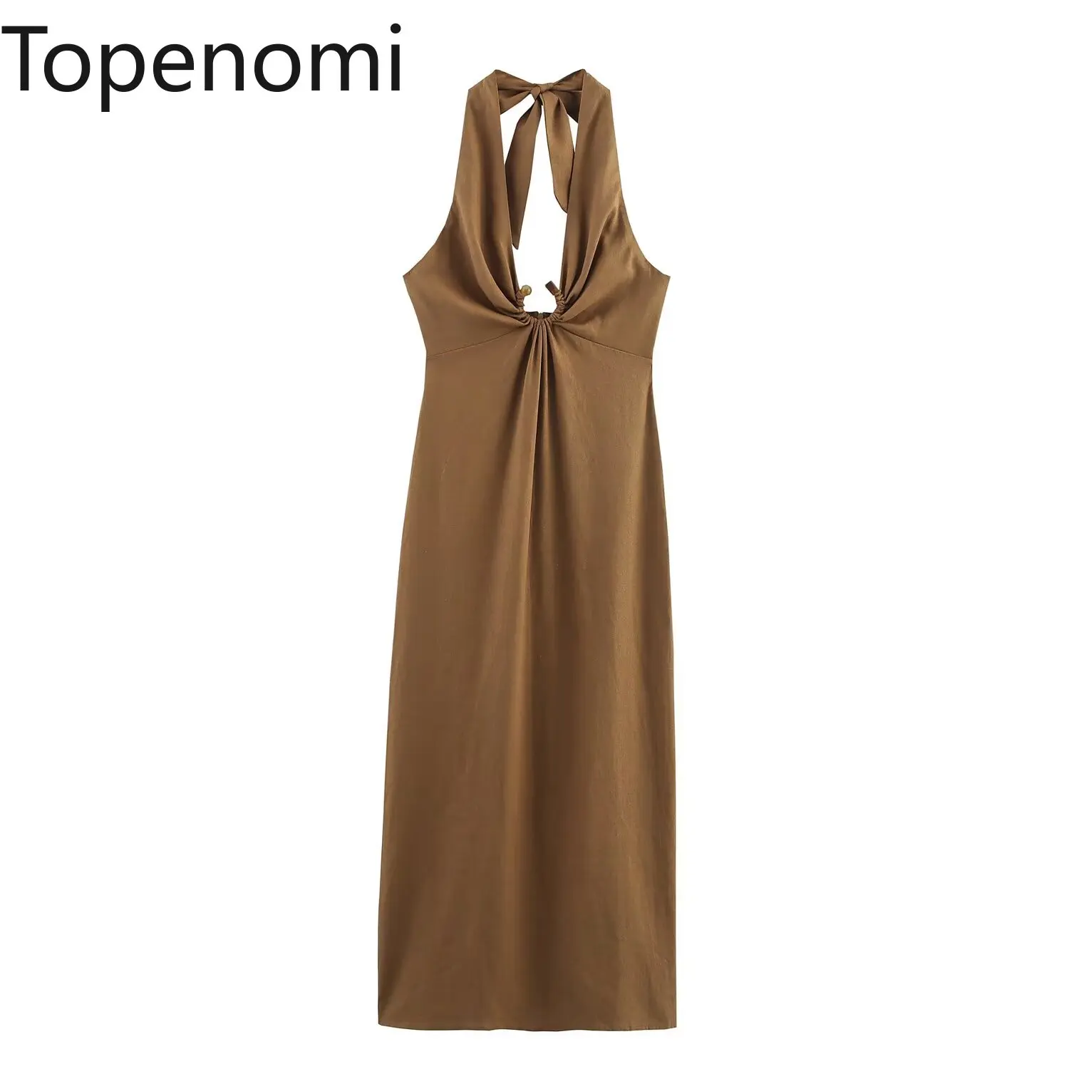

Topenomi Elegant Halter Tied Party Dress Women Summer Off Shoulder Backless Slim Fit Split Long Dresses Fashion Evening Платье