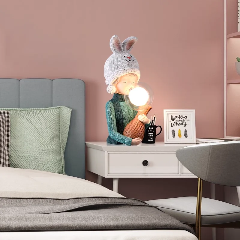 Cute Bubble Sweater Girl Table Lamp Eye Protection Desk Lamp Nordic Creative Bedside Kids Room Bedroom Study Resin Led Lighting