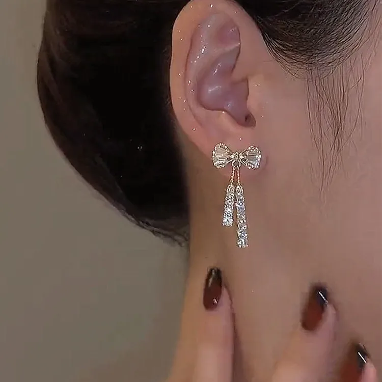 Fashion Trend Unique Design Elegant Delicate Light Luxury Zircon Tassel Earrings For Women Jewelry Wedding Party Premium Gifts