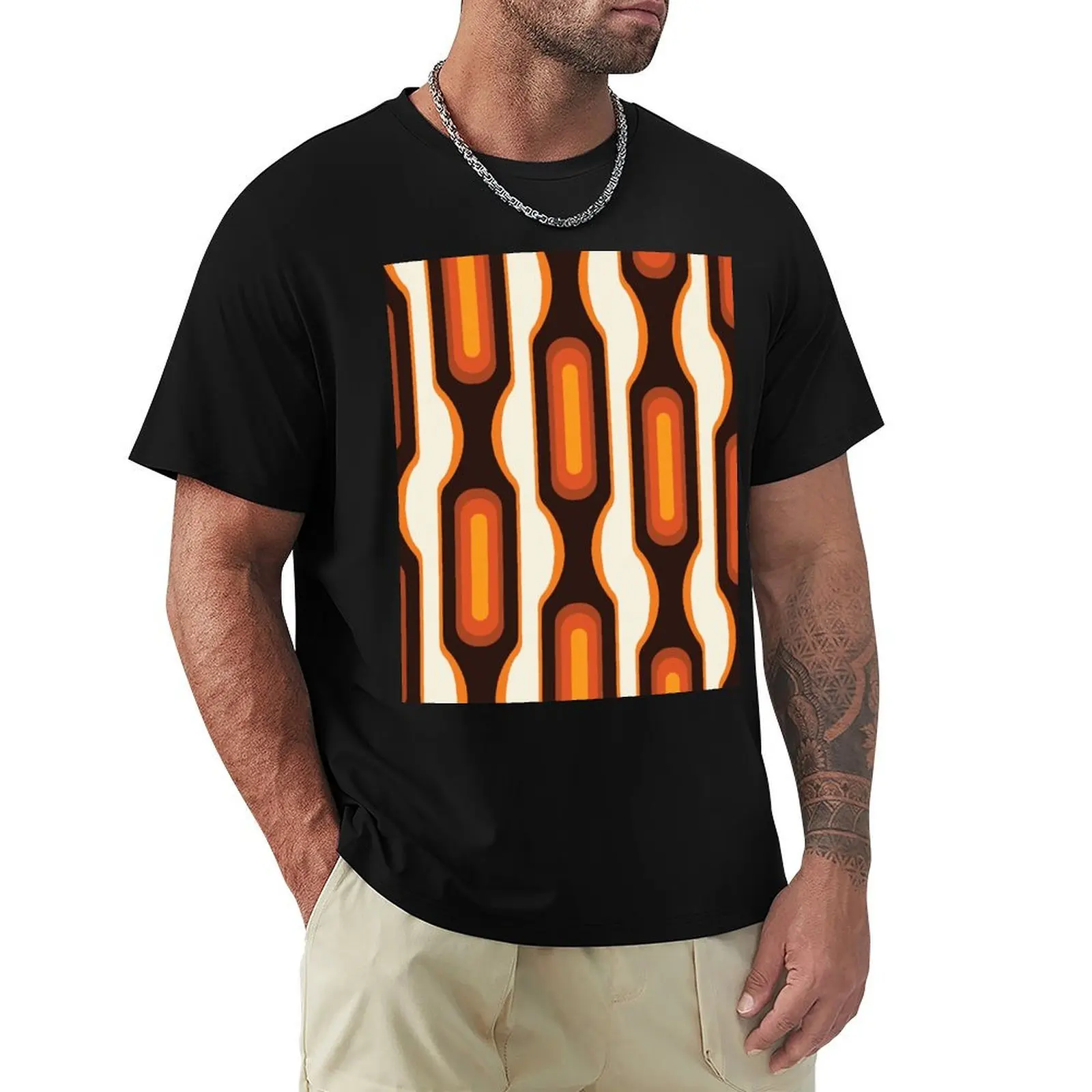Capsules Large 1970s Orange Meets Mid Century Modern T-Shirt Abstract Pattern Print Top