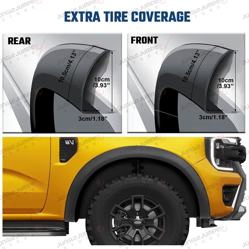 Fender Flares Wheel Arch For Ford Ranger Next Gen 2023 2024 2025 2026 Wildtrak with Parking Sensor Fender Flares Extend 6PCS SET