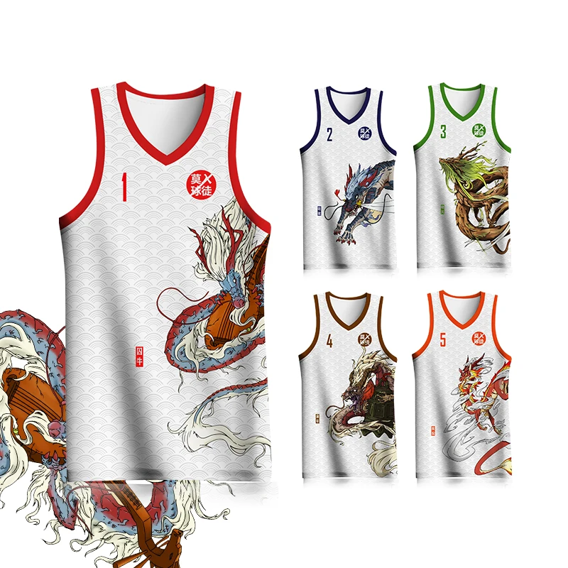 BASKETMAN Basketball Jerseys For Men Customizable Full Sublimation Team Name Number Logo Printed Dragon Pattern Training Clothes