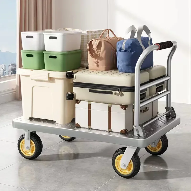 Multi-functional trolley pulling goods trolley folding household trailer flatbed truck warehouse steel plate silent trolley