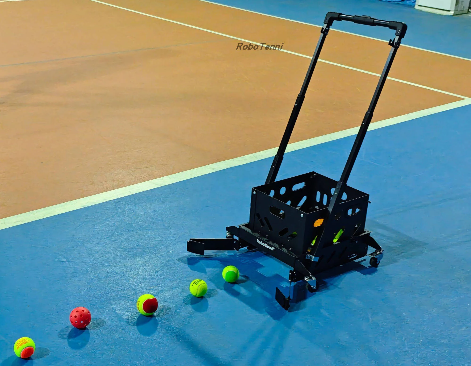 Ball Collector & Picker for Tennis & Pickleball with Foldable Handle Adjustable Height Four Caster Wheels
