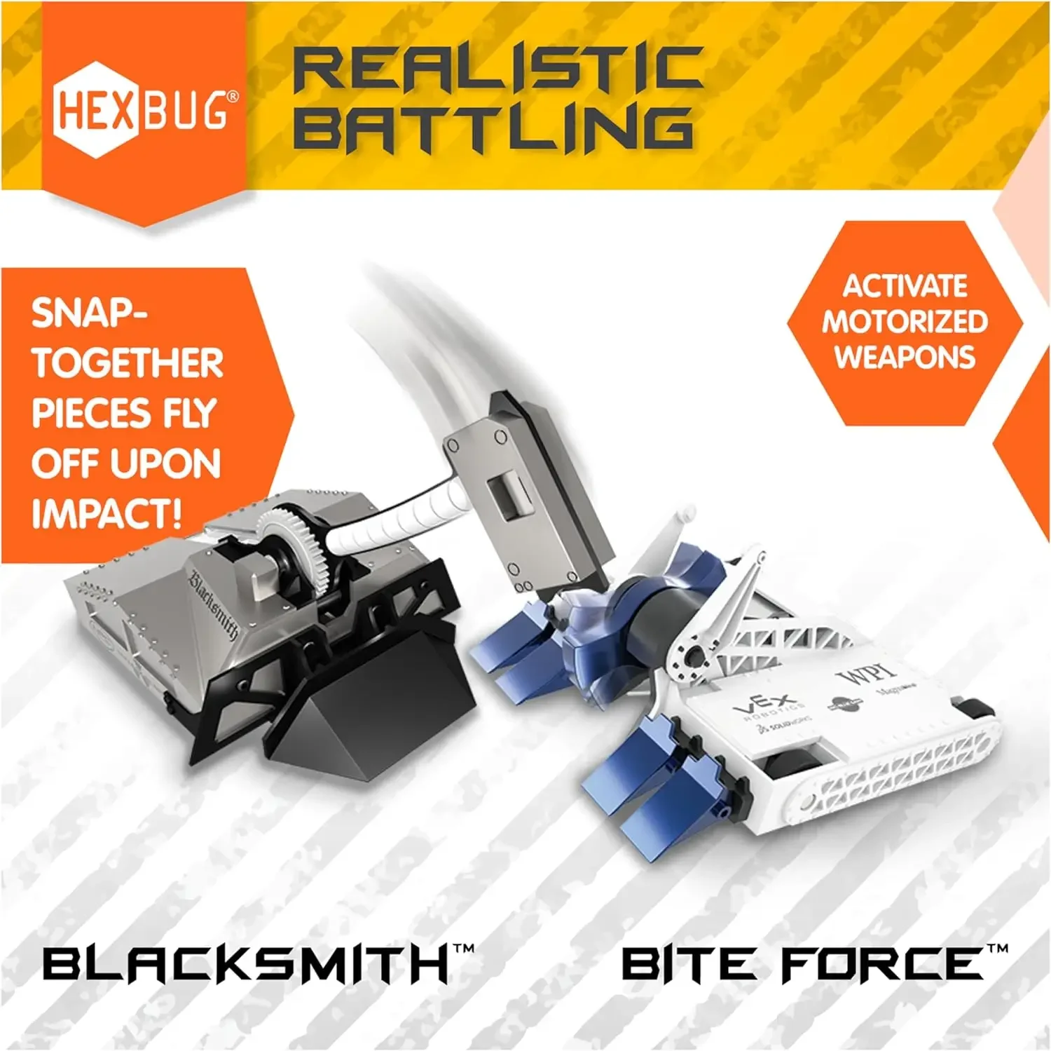 HEXBUG BattleBots Arena Bite Force & Blacksmith, Remote Control Robot Toys for Kids with Over 20 Pieces, STEM Toys for Boys & Gi