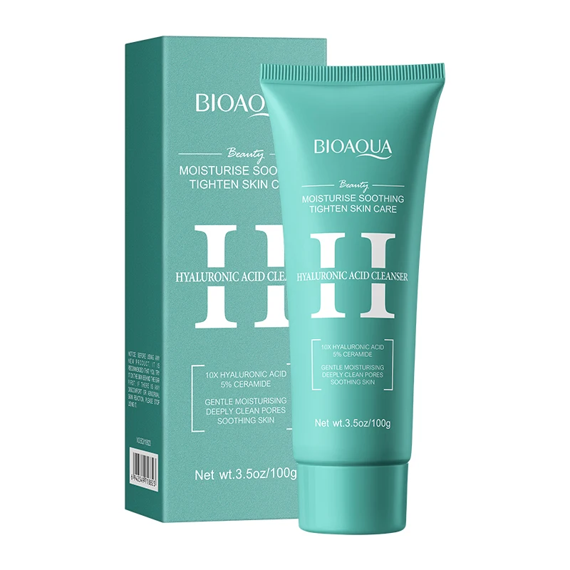 Fotografia 6: Bioaqua ácido hialurônico limpador facial hidratante espuma de lavagem facial anti-envelhecimento limpador facial produtos de cuidados com a pele facial