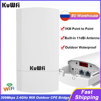 KuWfi Outdooor Wireless Wi-Fi Bridge 300Mbps CPE Bridge PTP Long Range Extender AP Repeater Mode 24V POE Lightning Protection