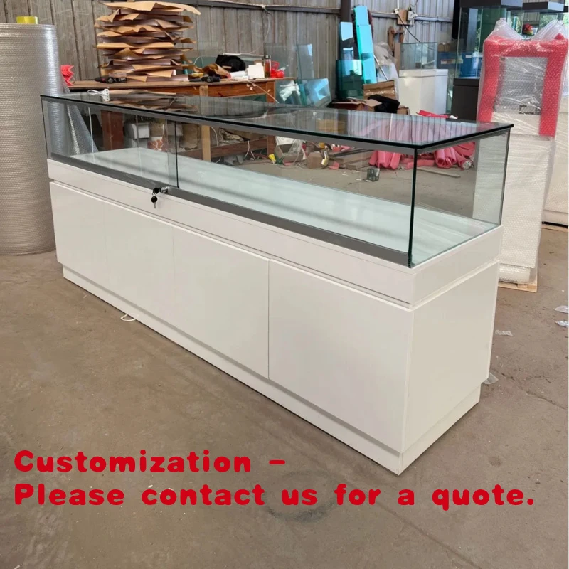 custom.Museum Memorial Antique Display Cabinet with Tempered Glass LED-Lit Lockable Jewelry Cabinet White/Gray Rectangular Desig