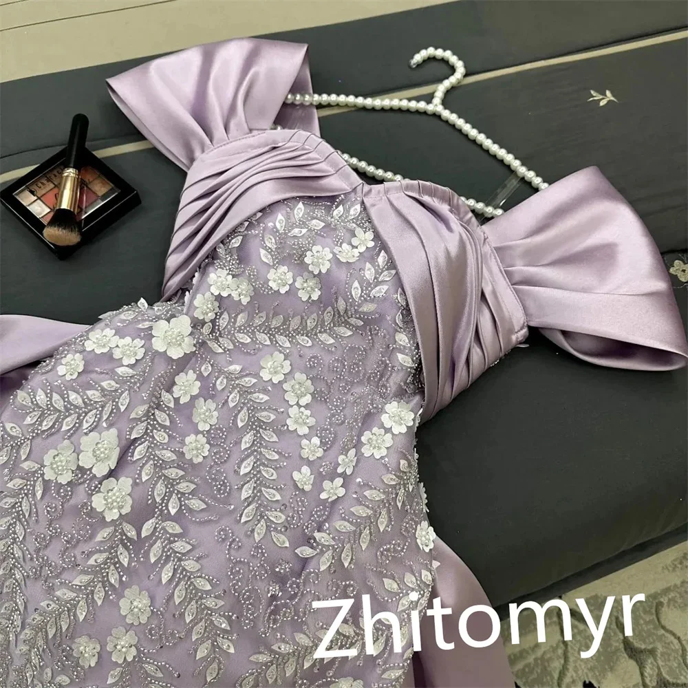 Sansa Lavender Satin فساتين السهرة Lace Embroidery A-line Prom Dress Elegant Sleeveless Floor-length Vestidos De Noche 2024