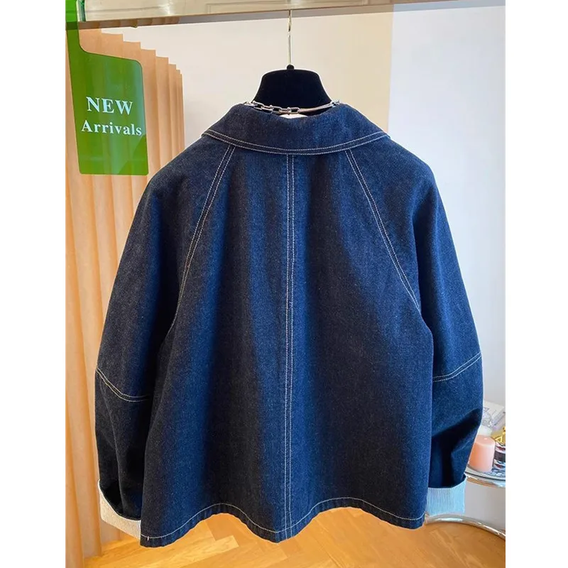 Vintage Denim Coat Women New Spring Autumn Fashion Short Jeans Jacket Female Casual Cuffs Splicing Loose Cowboy Tops XQ32