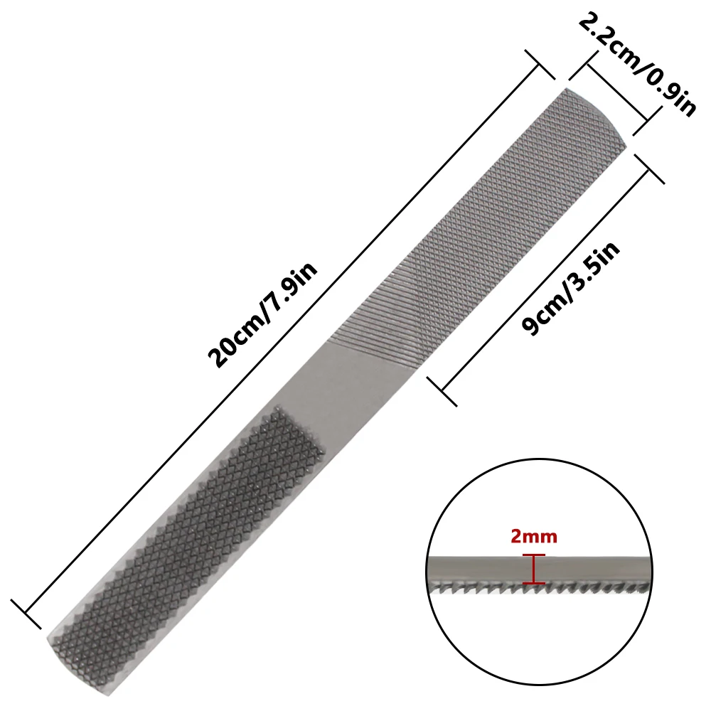 Lima multifunzionale 4 in 1, lima manuale in acciaio ad alto tenore di carbonio, con punte piatte/semicircolari e custodia Oxford nera.