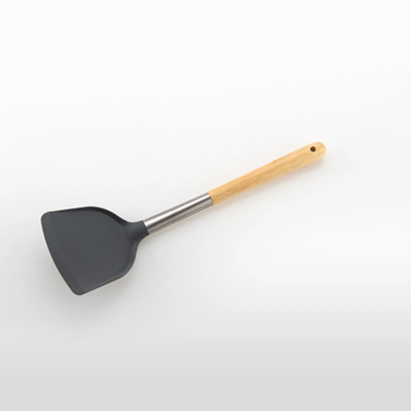 Silica gel semi solid wood handle cookware set cooking non-stick pan spoon spade tool set kitchen cooking tools