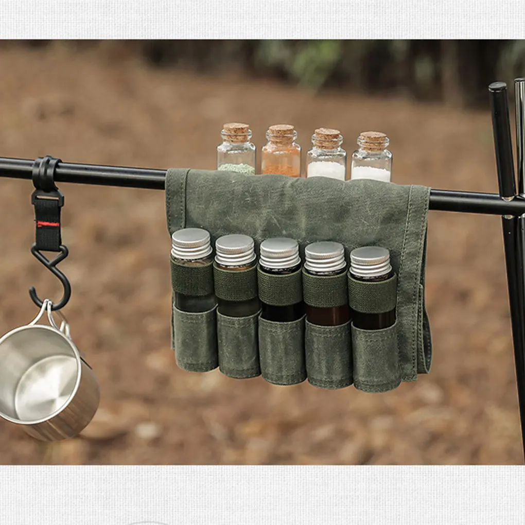 Camping Spice Bottle Storage Bag - Affordable Weather-resistant And User-friendly For Travel Compact Camping Seasoning khaki