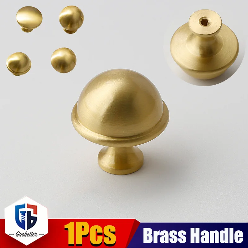 1Pc Brass Knob Round Furniture Handle Round Modern Minimalist Gold Drawer Knob Wardrobe Pull Kitchen Handle Solid Single Hole