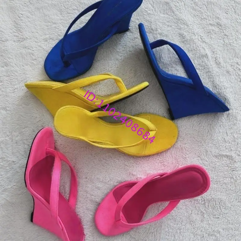 Design Women's Summer High Wedge Heel Sandals Candy Color Round-Toe Thong Wedges Slippers Comfortable Fashion Footwear
