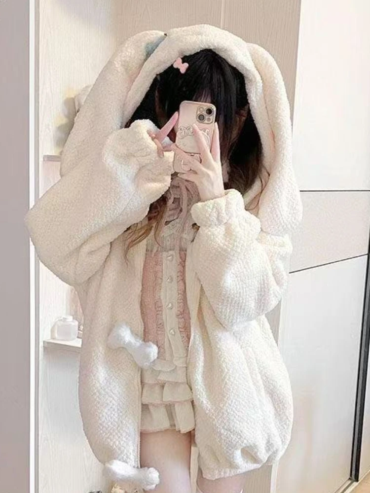 Kawaii mignon élégant Y2k manteau veste femmes hiver veste ample doux à capuche épais bouton Parkas hauts mode japonaise nouvelle femme
