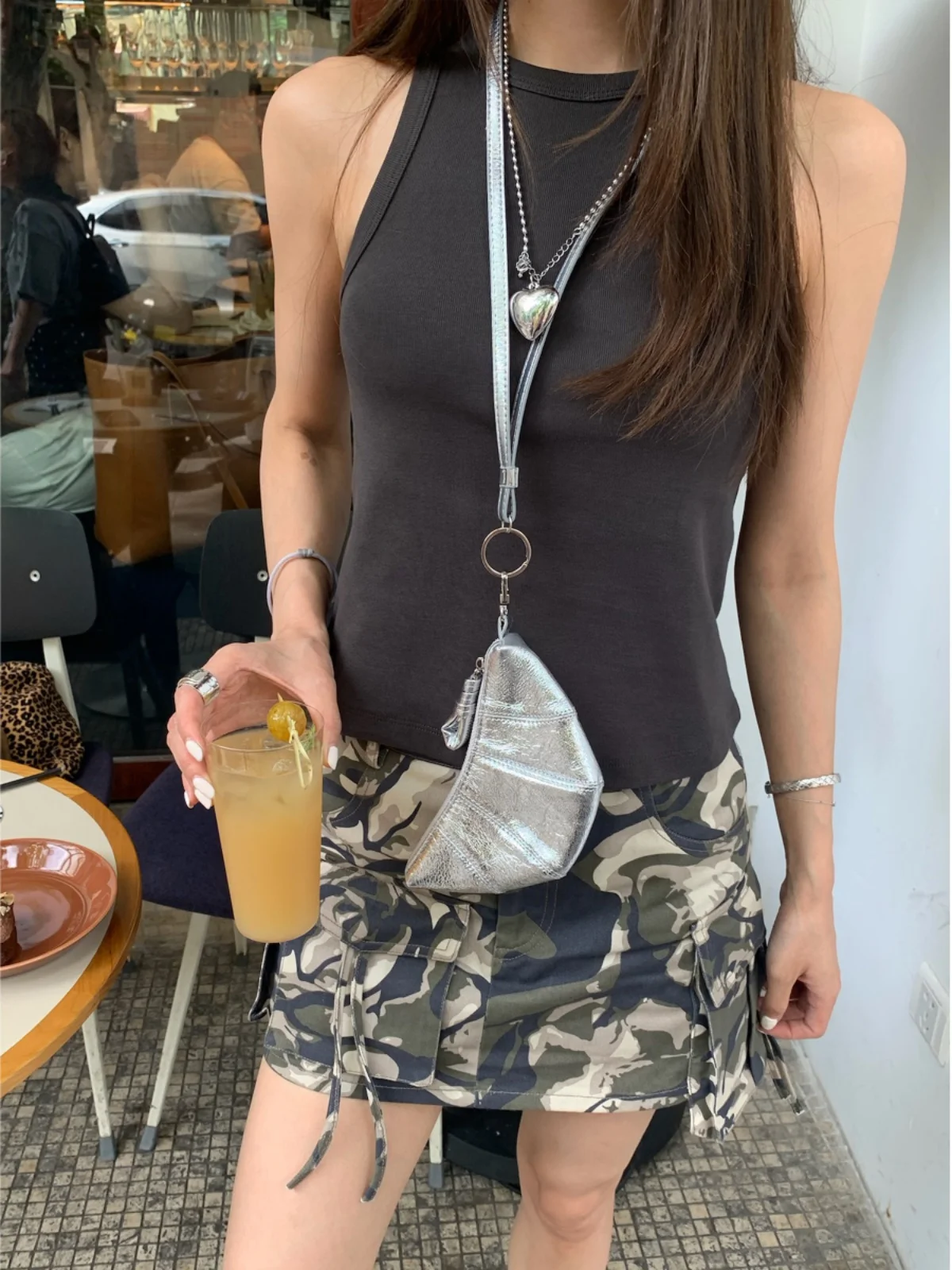 

Pure Cotton Camouflage Print Workwear ort Skirt Women's f-length Skirt Street Sle Retro Design Dental Guard Dog Pattern