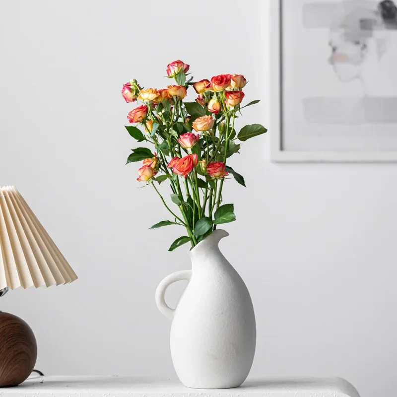 Minimalist Wide Mouth Unglazed Ceramic Flower Vase High End Tabletop Floral Container Household Decor Craft Wholesale Supply