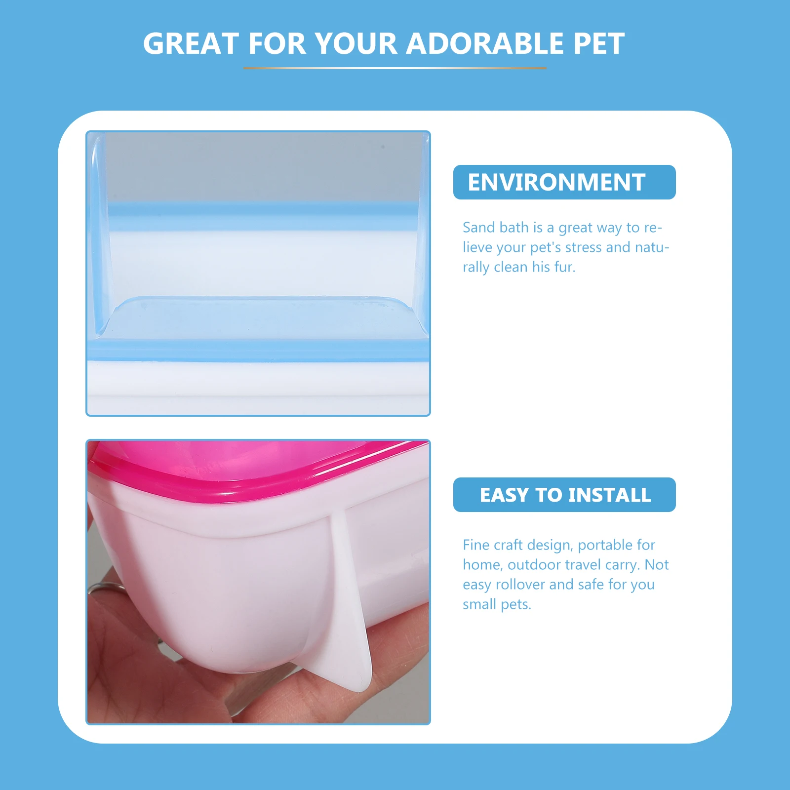 

2 pcs Hamster Sand Bath House Blue Durable Plastic Portable Small Pet Bathing Container For Chinchilla Rodent Stress Relief
