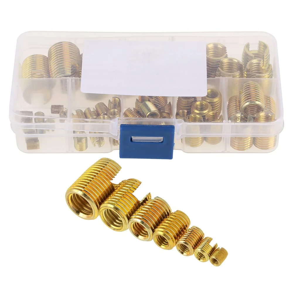 Afbeelding 4: 50 Stuks Messing Zelftappende Inserts Goud Storage Case Schroefdraad Inserts Kit M3-M12 Koolstofstaal Messing Ingelaste Draad Inserts