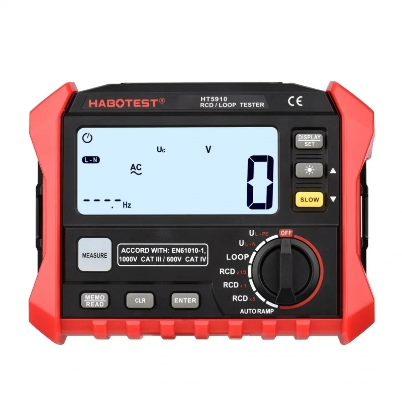 HT5910 4.7-inch LCD Digital Resistance Meter AC 440V Leakage Switch Tester 1000 Data Store RCD Loop Detector Backlight