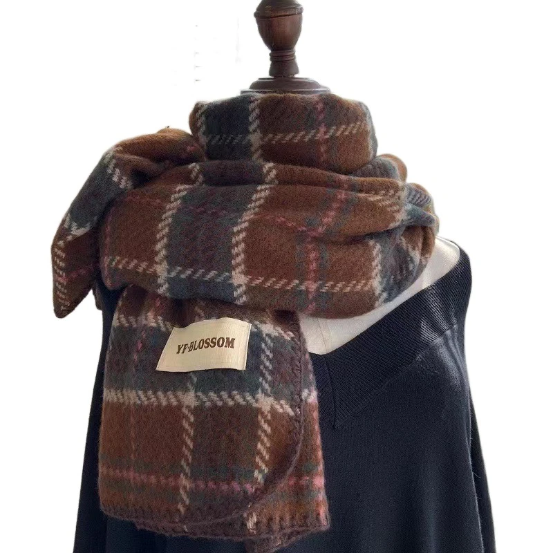 

Classic Plush Red Plaid Scarf Cashmere Warm Cashmere Scarves Korean Style Windproof Long Shawl Girl