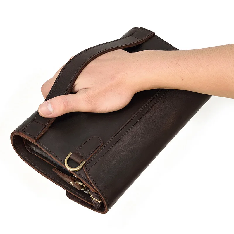 Genuine Leather Men's Handheld Bag  High - Quality Clutch bag real Cowhide, Large - Capacity Business Long Wallet