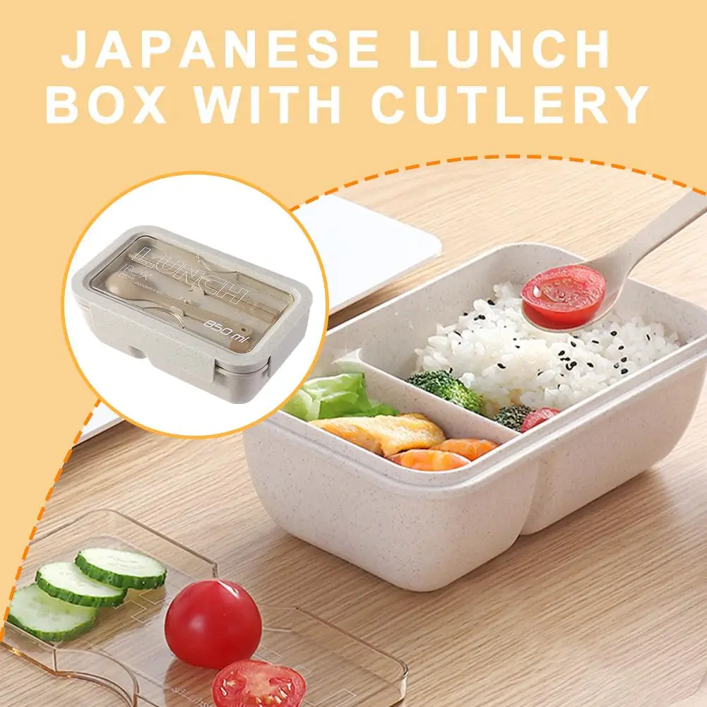 NEW Japanese Lunch Boxs Leak-Proof 2 Grid With Lid Portable Sealed Bento Box With Spoon Fork For Adult Student Office Worke S9T1