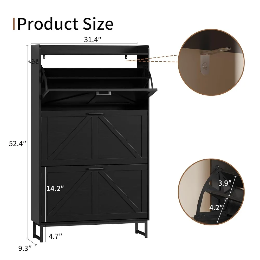 

Shoe Cabinet with 3 Flip Drawers, Freestanding Hidden Shoe Storage Organizer, Narrow Slim Shoe Rack, Customized