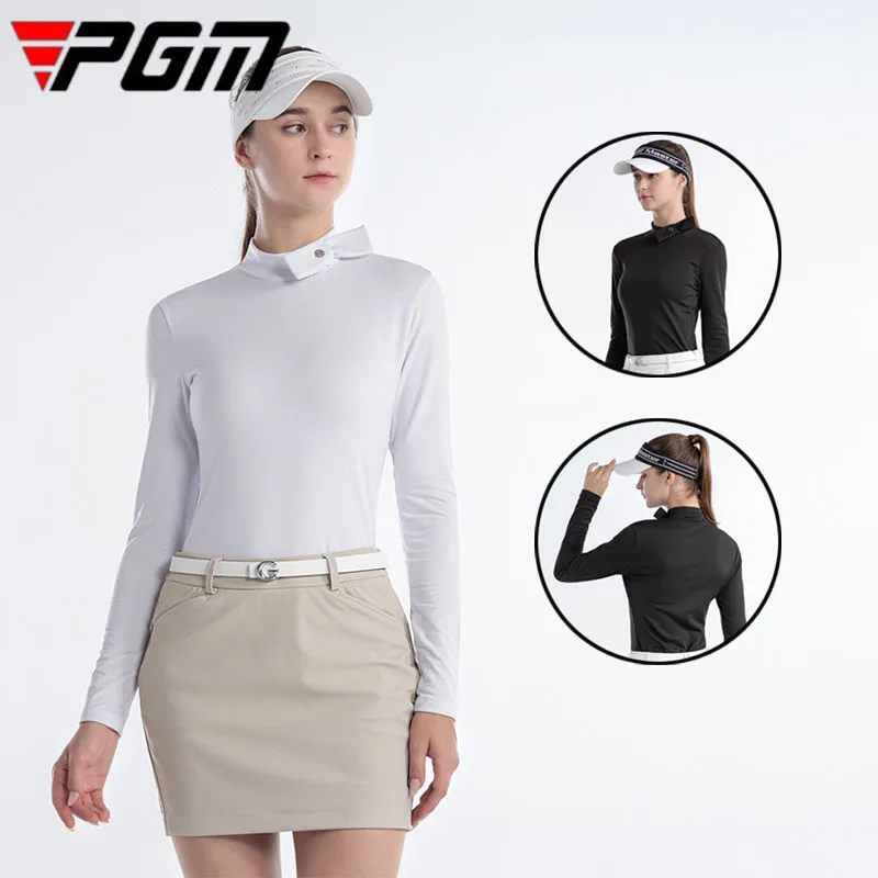 

PGM Ladies Stand Bow Collar Golf Underwear Women Full Sleeve Soft Training Tops Stretch Golf Bottoming Shirts with Bow Tie