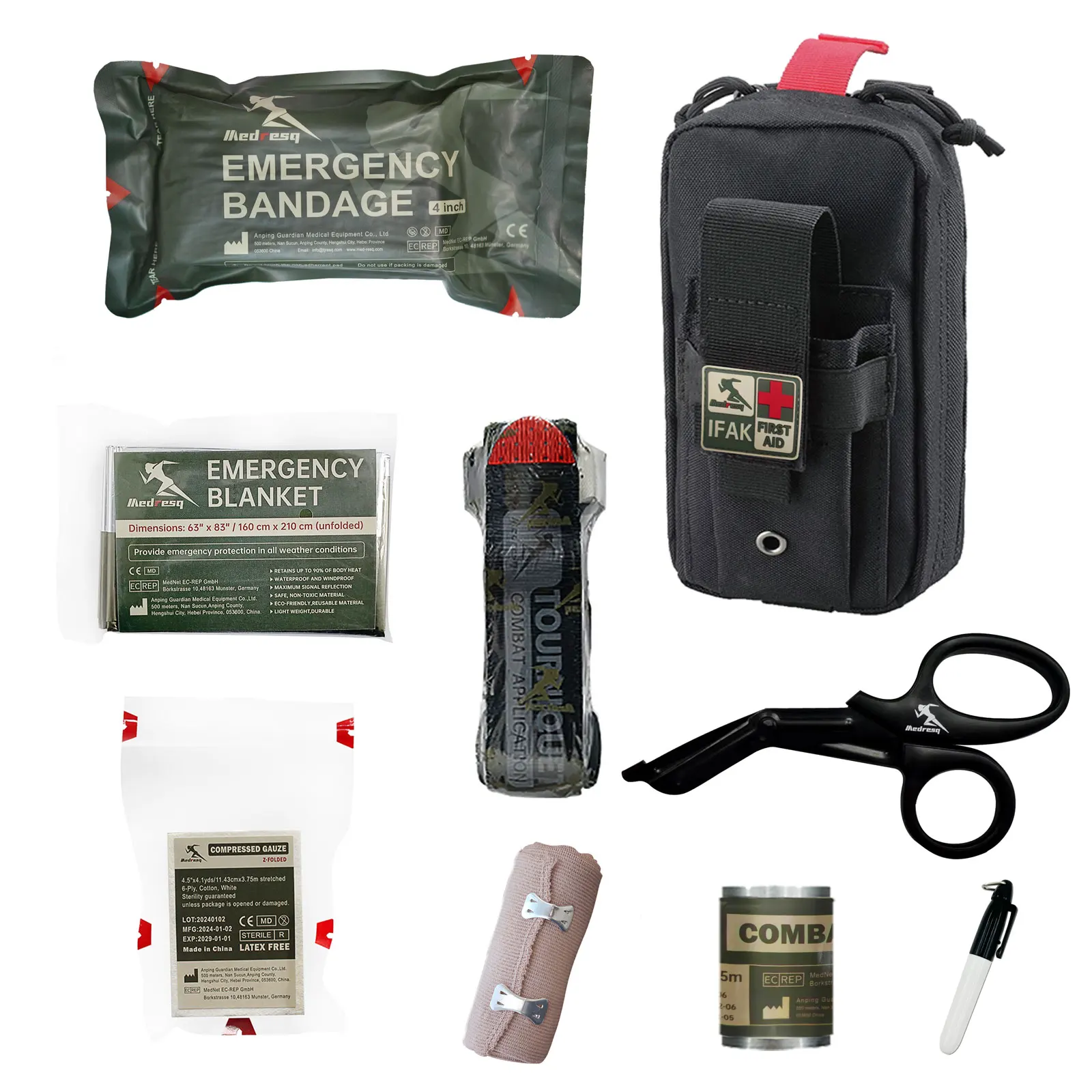 Medresq Compact Emergency IFAK Trauma Kit - Essential First Aid for Military Camping Hiking Everyday Survival