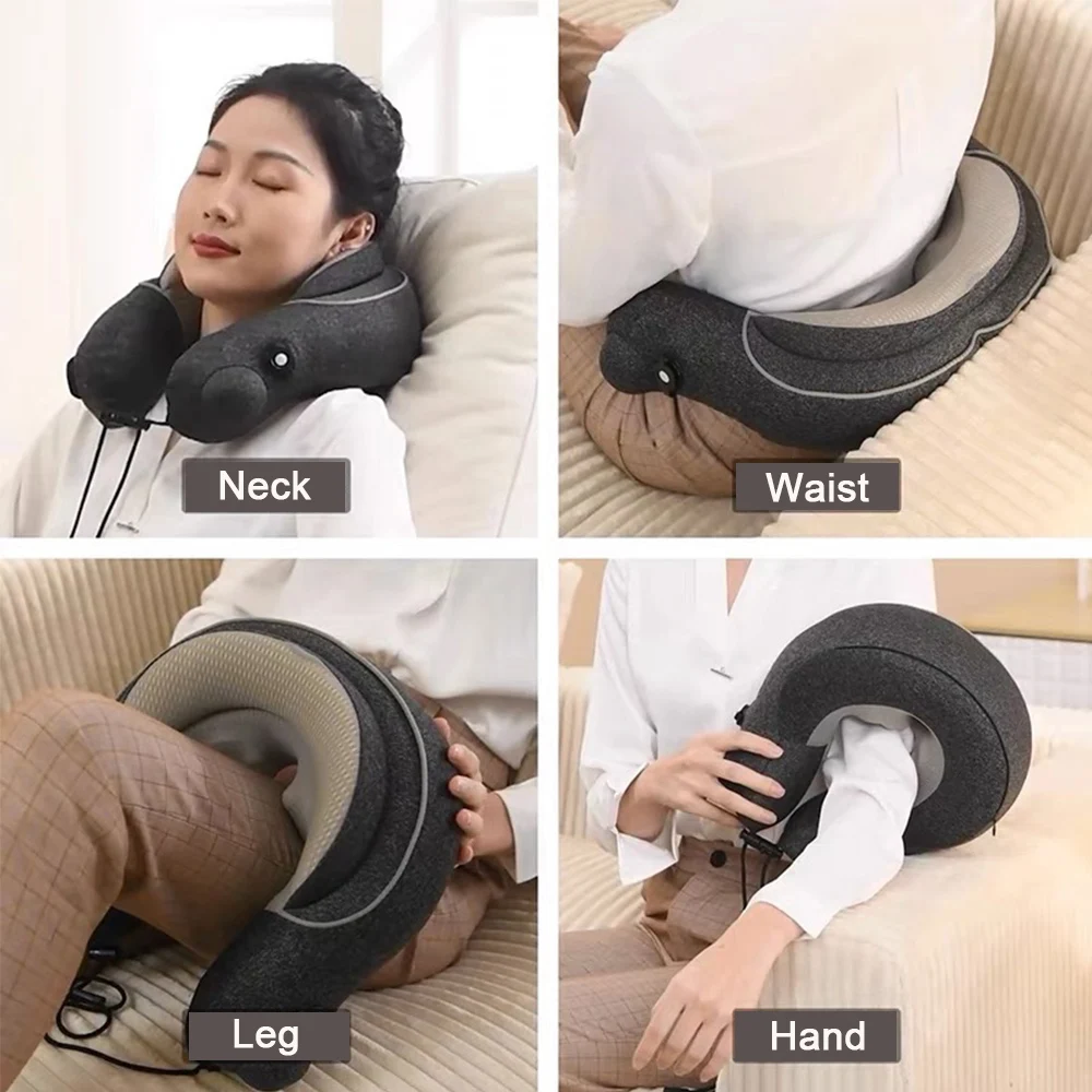 Travel Neck Pillow/Electric Cervical and Neck Massager Kneading Neck Support Inflation Pillow Cervical Neck Massager For Neck