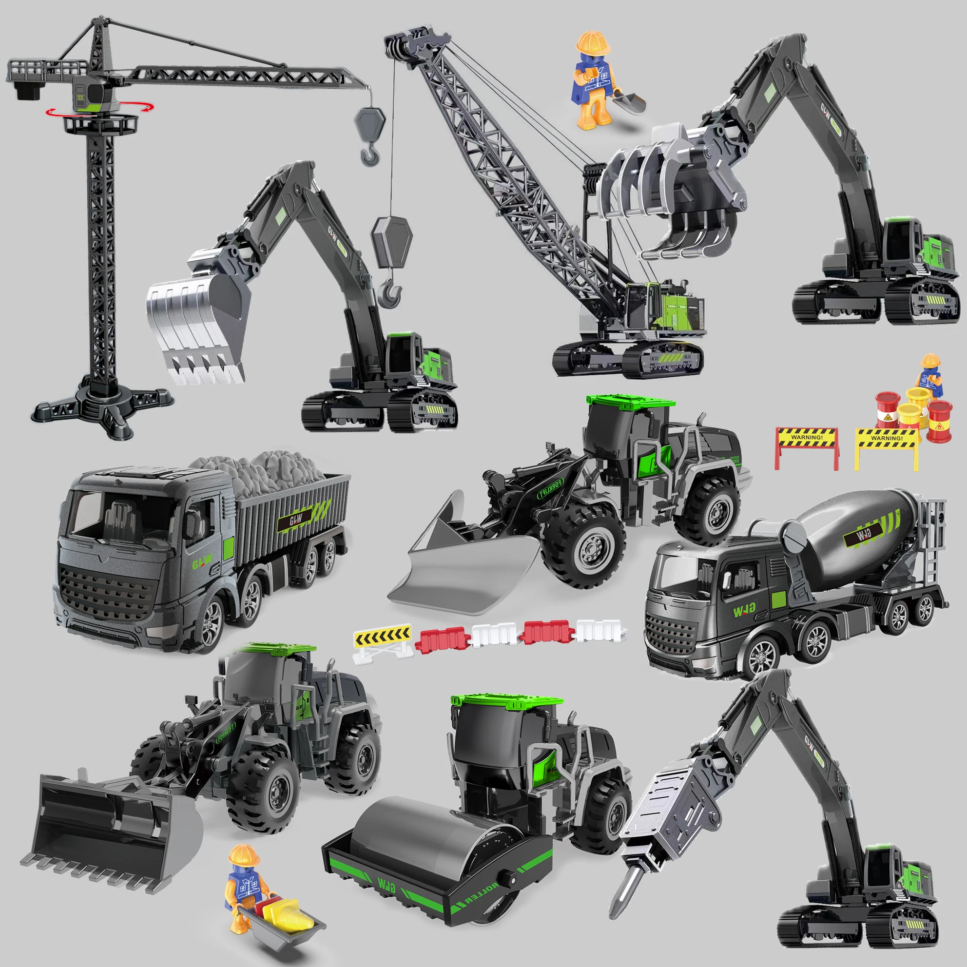 1:55 10 Styles Diecast Simulation Engineering Truck Excavator Bulldozer Driller Timber Grab Crane Alloy Construction Boys Toys