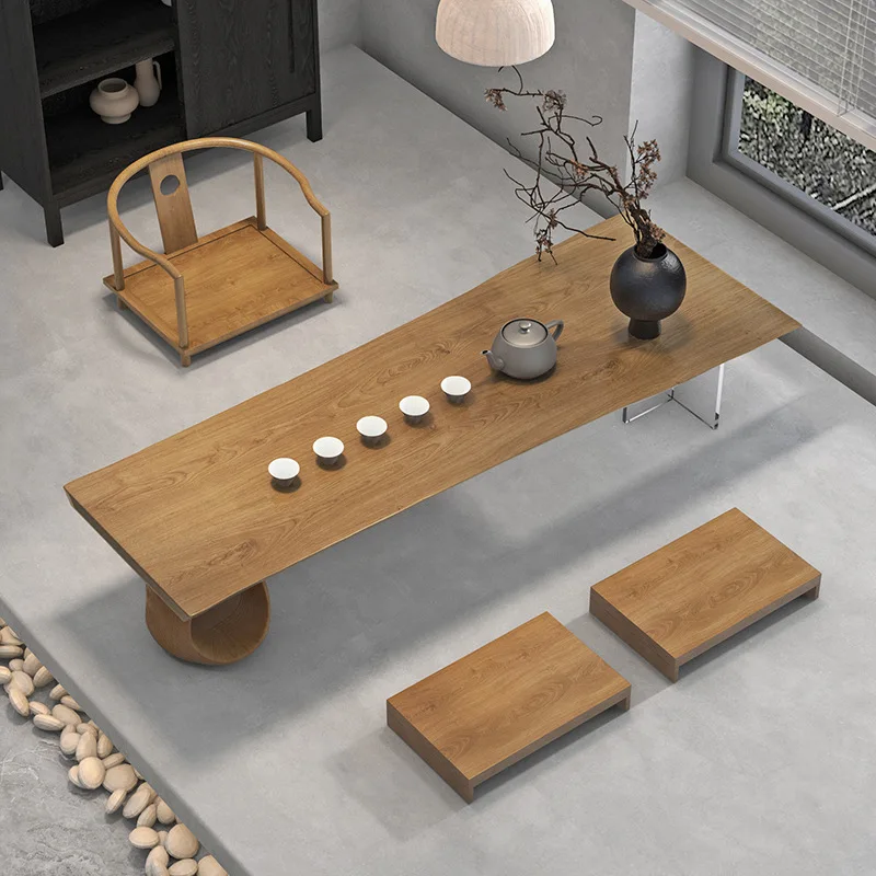 

wabi-sabi wind, log cat hole bay window table, irregular solid wood guest tea table