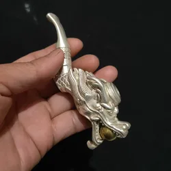 White copper hidden silver pipe with filter dragon and Phoenix pipe pure hand work carving crafts