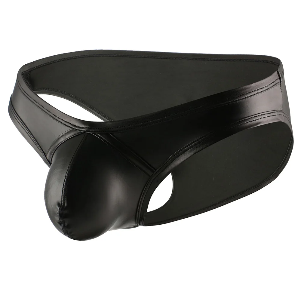 

Sexy Fashion Men Imitation Leather Panties Comfortable Elastic Underwear Bottoms Low Waist Man Briefs Clubwear